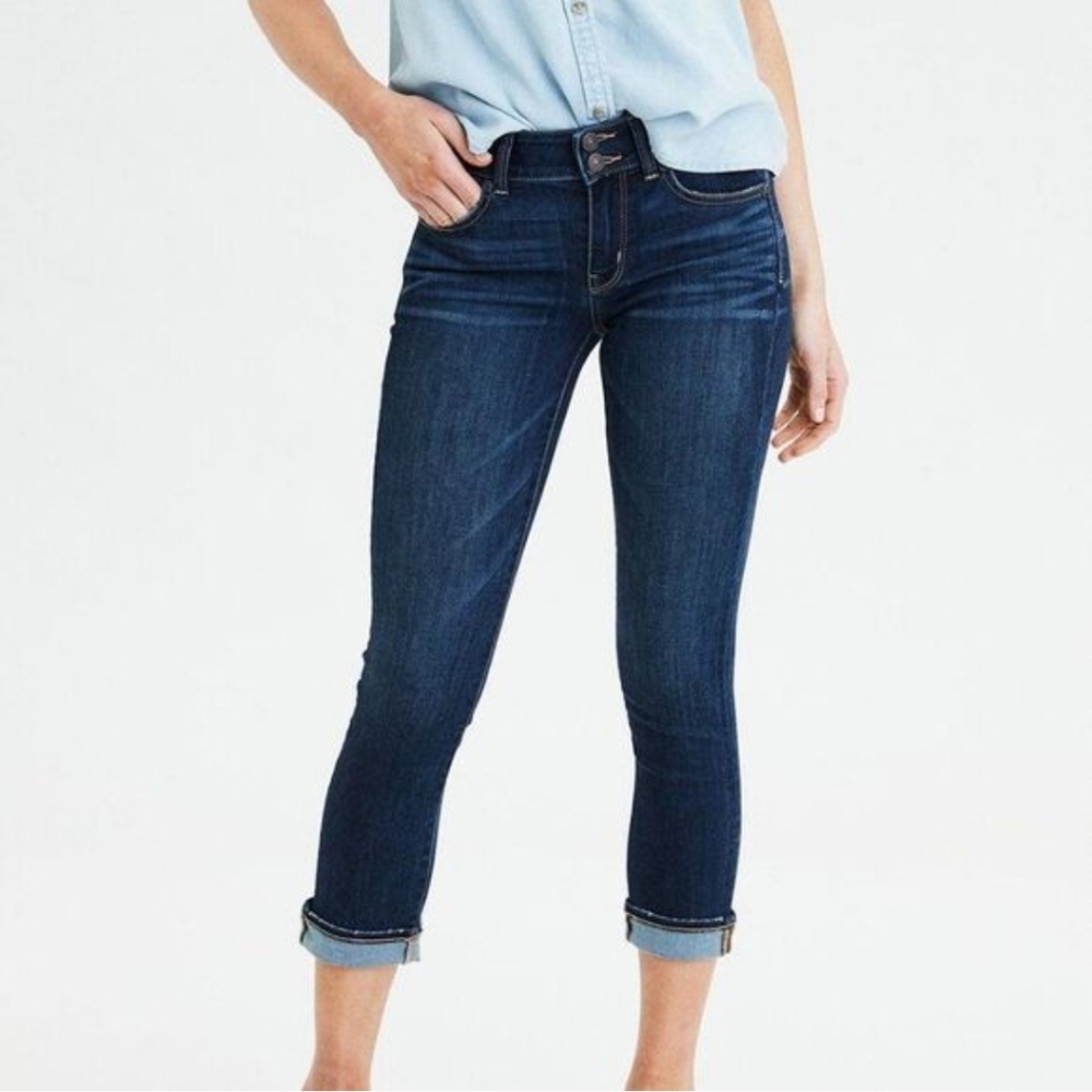 American Eagle Artist Crop Jeans Women’s Size 8 Dark Wash Mid Rise Stretch